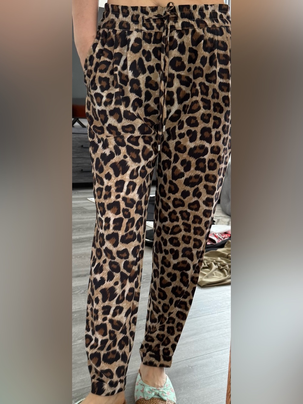 Zara Leopard Print Drawstring Joggers - Brown & Black